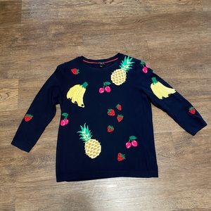 Talbots Navy Blue Embroidered Fruit Knit Pullover Sweater Women's Sz Small P
